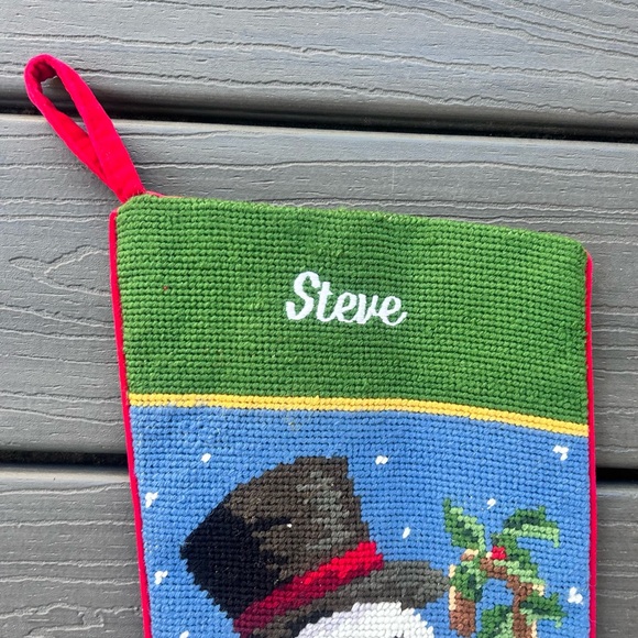 Christmas Needlepoint Wool Stocking Snowman Monogrammed Steve - Picture 2 of 10